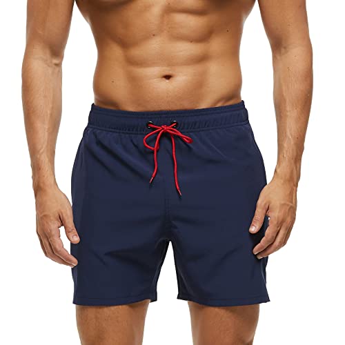 Badehose Herren mit Reißverschlusstasche Schnelltrocknend Wasserabweisend Badehosen Männer Badeshorts Herren Atmungsaktiv Mit Tunnelzug Meshfutter (A1 Navy,S) von Aisprts