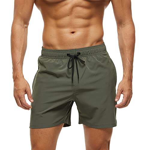 Aisprts Badehose Herren mit Reißverschlusstasche Schnelltrocknend Wasserabweisend Badehosen Männer Badeshorts Herren Atmungsaktiv Mit Tunnelzug Meshfutter (A7 Armeegrün,2XL) von Aisprts