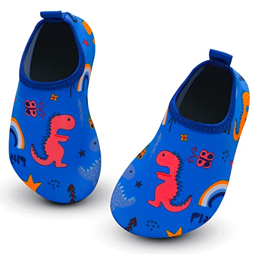 Aisprts Badeschuhe Kinder Wasserschuhe Mädchen Jungen, rutschfeste Barfuß Schwimmschuhe Aquaschuhe Strandschuhe für Baby Baden, Wasser Spielen, Blau Kleiner Dinosaurier, 26/27 EU von Aisprts