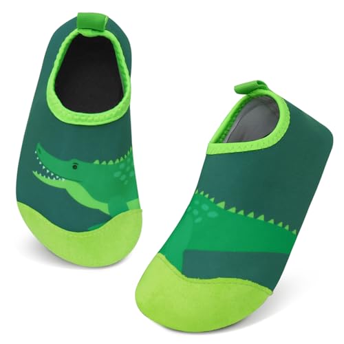 Aisprts Badeschuhe Kinder Wasserschuhe Mädchen Jungen, rutschfeste Barfuß Schwimmschuhe Aquaschuhe Strandschuhe für Baby Baden, Wasser Spielen, Grün Krokodil, 24/25 EU von Aisprts