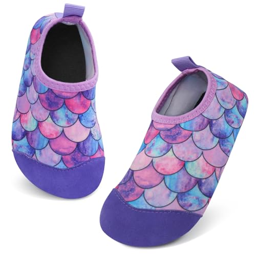 Aisprts Badeschuhe Kinder Wasserschuhe Mädchen Jungen, rutschfeste Barfuß Schwimmschuhe Aquaschuhe Strandschuhe für Baby Baden, Wasser Spielen, Lila Fischschuppe, 22/23 EU von Aisprts