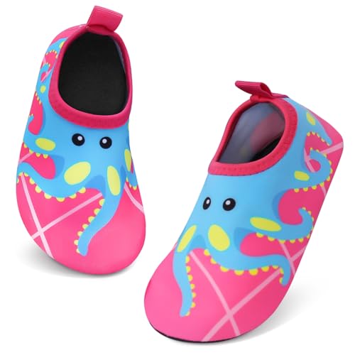 Aisprts Badeschuhe Kinder Wasserschuhe Mädchen Jungen, rutschfeste Barfuß Schwimmschuhe Aquaschuhe Strandschuhe für Baby Baden, Wasser Spielen, Rosa Oktopus, 22/23 EU von Aisprts