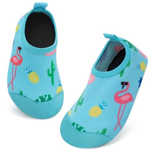 Aisprts Badeschuhe Kinder Wasserschuhe Mädchen Jungen, rutschfeste Barfuß Schwimmschuhe Aquaschuhe Strandschuhe für Baby Baden, Wasser Spielen, Türkis Blau Vogel, 22/23 EU von Aisprts