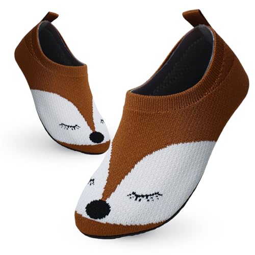 Aisprts Hausschuhe Kinder Jungen Mädchen Pantoffeln Atmungsaktive Rutschfest Barfuss Hausschuhe Kinder Weiche Leichte Kindergarten Slippers, Braun Fuchs, 28/29 EU von Aisprts