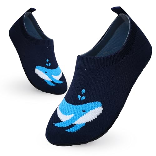 Aisprts Hausschuhe Kinder Jungen Mädchen Pantoffeln Atmungsaktive Rutschfest Barfuss Hausschuhe Kinder Weiche Leichte Kindergarten Slippers, Marineblau Delphine, 32/33 EU von Aisprts
