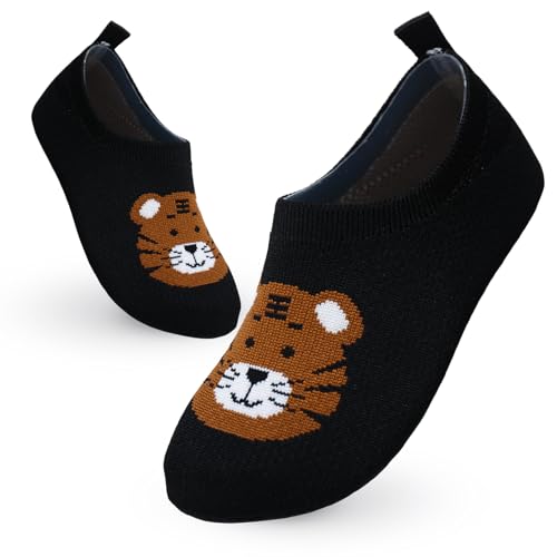 Aisprts Hausschuhe Kinder Jungen Mädchen Pantoffeln Atmungsaktive Rutschfest Barfuss Hausschuhe Kinder Weiche Leichte Kindergarten Slippers, Schwarz Tiger, 32/33 EU von Aisprts
