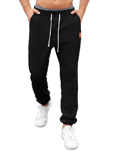 Aisprts Jogginghose Herren Warme Trainingshose mit elastischen Beinbündchen, Winter Thermohose & Gefütterte Sweatpants, Slim Fit mit elastischem Bund und Kordelzug, Schwarz, M von Aisprts