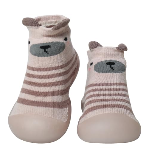 Aisprts Krabbelschuhe Baby, Rutschfeste Lauflernschuhe Sockenschuhe Kleinkinder Weiche Stricken Barfussschuhe Babybodenschuhe für Mädchen Jungen, T1 Khaki, 2-3 Jahre von Aisprts
