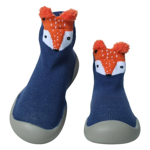 Aisprts Krabbelschuhe Baby, Rutschfeste Lauflernschuhe Sockenschuhe Kleinkinder Weiche Stricken Barfussschuhe Babybodenschuhe für Mädchen Jungen, T2 Blau, 6-9 Monate von Aisprts