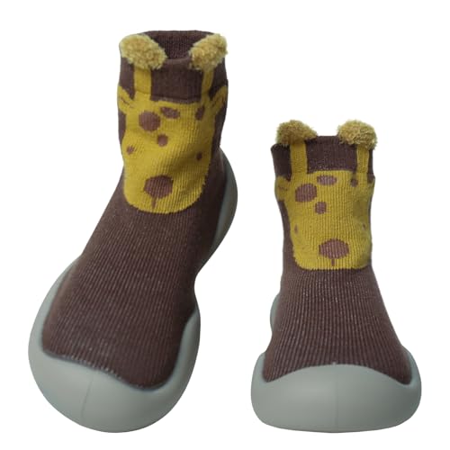Aisprts Krabbelschuhe Baby, Rutschfeste Lauflernschuhe Sockenschuhe Kleinkinder Weiche Stricken Barfussschuhe Babybodenschuhe für Mädchen Jungen, T2 Braun, 6-9 Monate von Aisprts
