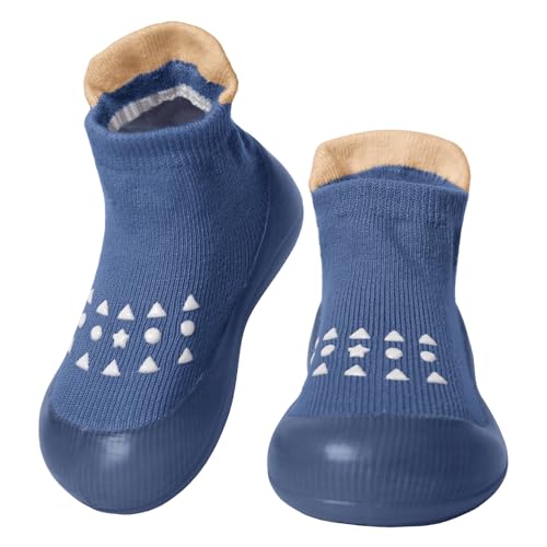Aisprts Lauflernschuhe Baby Krabbelschuhe Baby Weiche Gummisohle rutschfeste Barfußschuhe für Mädchen Jungen, Blau, 6-9 Monate von Aisprts