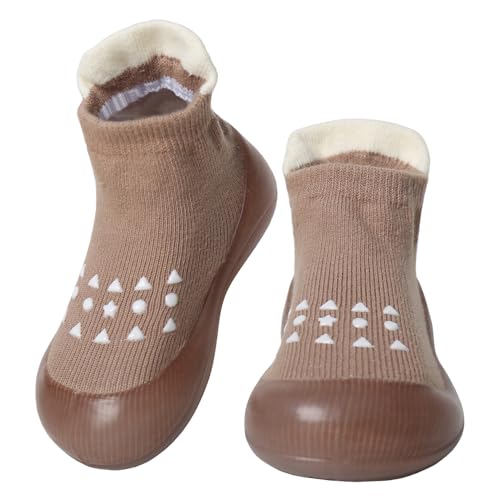 Aisprts Lauflernschuhe Baby Krabbelschuhe Baby Weiche Gummisohle rutschfeste Barfußschuhe für Mädchen Jungen, Braun, 12-18 Monate von Aisprts