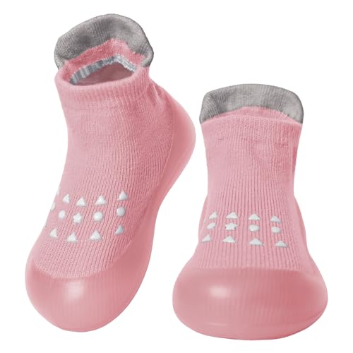 Aisprts Lauflernschuhe Baby Krabbelschuhe Baby Weiche Gummisohle rutschfeste Barfußschuhe für Mädchen Jungen, Rosa, 6-9 Monate von Aisprts