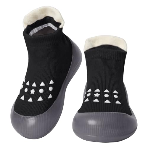 Aisprts Lauflernschuhe Baby Krabbelschuhe Baby Weiche Gummisohle rutschfeste Barfußschuhe für Mädchen Jungen, Schwarz, 2-3 Jahre von Aisprts