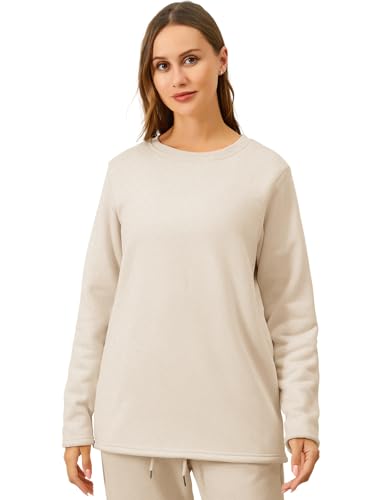 Aisprts Pullover Damen Winter Fleece Sweatshirt Weicher Sherpa Gefütterter Thermo Langarmshirt Warmes Basic Casual Rundhals Oberteile, Apricot, S von Aisprts