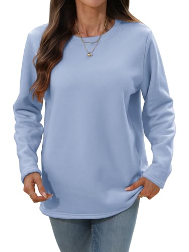 Aisprts Pullover Damen Winter Fleece Sweatshirt Weicher Sherpa Gefütterter Thermo Langarmshirt Warmes Basic Casual Rundhals Oberteile, Blau, XXL von Aisprts