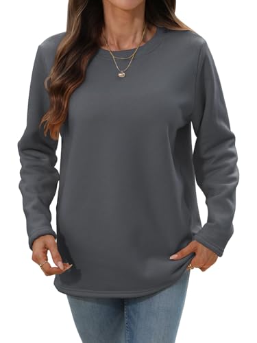 Aisprts Pullover Damen Winter Fleece Sweatshirt Weicher Sherpa Gefütterter Thermo Langarmshirt Warmes Basic Casual Rundhals Oberteile, Dunkelgrau, XXL von Aisprts