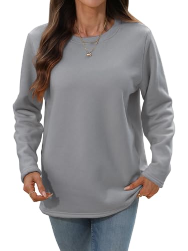 Aisprts Pullover Damen Winter Fleece Sweatshirt Weicher Sherpa Gefütterter Thermo Langarmshirt Warmes Basic Casual Rundhals Oberteile, Hellgrau, M von Aisprts
