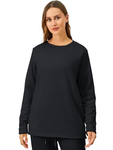 Aisprts Pullover Damen Winter Fleece Sweatshirt Weicher Sherpa Gefütterter Thermo Langarmshirt Warmes Basic Casual Rundhals Oberteile, Schwarz, M von Aisprts