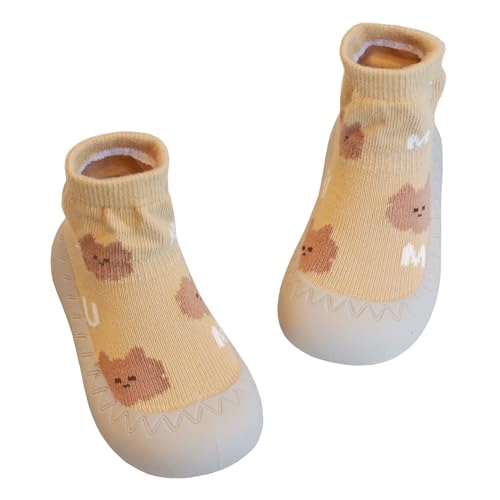 Aisprts Sockenschuhe Baby Unisex Krabbelschuhe Baby Barfußschuhe Lauflernschuhe Kleinkind Jungen Mädchen Rutschfeste Niedliche Cartoon Weiche Stricken Sockenschuhe, T1 Braun, 6-12 Monate von Aisprts