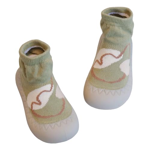 Aisprts Sockenschuhe Baby Unisex Krabbelschuhe Baby Barfußschuhe Lauflernschuhe Kleinkind Jungen Mädchen Rutschfeste Niedliche Cartoon Weiche Stricken Sockenschuhe, T1 Grün, 6-12 Monate von Aisprts