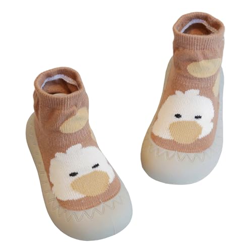 Aisprts Sockenschuhe Baby Unisex Krabbelschuhe Baby Barfußschuhe Lauflernschuhe Kleinkind Jungen Mädchen Rutschfeste Niedliche Cartoon Weiche Stricken Sockenschuhe, T1 Kaffee, 12-18 Monate von Aisprts