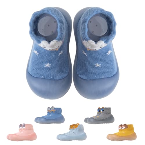 Aisprts Sockenschuhe Baby Unisex Krabbelschuhe Baby Barfußschuhe Lauflernschuhe Kleinkind Jungen Mädchen Rutschfeste Niedliche Cartoon Weiche Stricken Sockenschuhe, T2 Blau - Luftschiff, 12-18 Monate von Aisprts