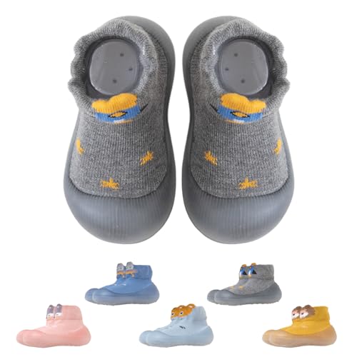 Aisprts Sockenschuhe Baby Unisex Krabbelschuhe Baby Barfußschuhe Lauflernschuhe Kleinkind Jungen Mädchen Rutschfeste Niedliche Cartoon Weiche Stricken Sockenschuhe, T2 Grau - Rakete, 9-12 Monate von Aisprts