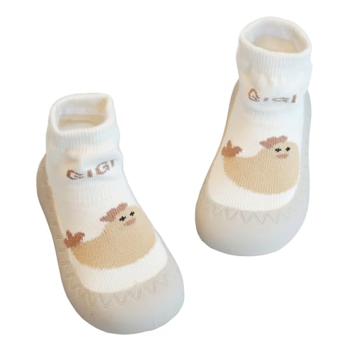 Aisprts Sockenschuhe Baby Unisex Krabbelschuhe Baby Barfußschuhe Lauflernschuhe Kleinkind Jungen Mädchen Rutschfeste Niedliche Cartoon Weiche Stricken Sockenschuhe, T1 Weiß, 18-24 Monate von Aisprts