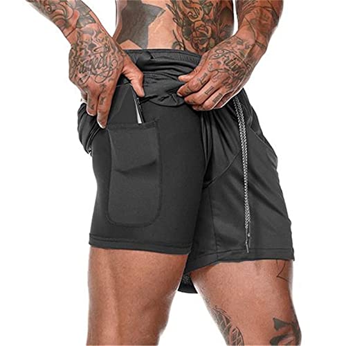 Aisprts Sporthose Herren Kurz, Laufhose Herren Kurz, 2 in 1 Atmungsaktive Schnell Trocknende Kompressionsfutter Kurze Hosen für Sport Laufshorts mit und Tasche, Schwarz, L von Aisprts