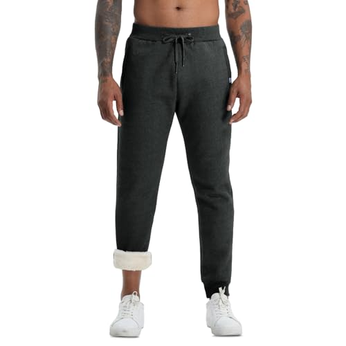 Aisprts Thermo Jogginghose Herren Warme Trainingshose Herren Lang, Dicke Fleece Gefütterte Sporthose, Jogginghose mit 2 Reißverschlusstaschen Elastischer Bund Kordelzug für Winter, T1 Dunkelgrau, XS von Aisprts