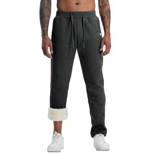 Aisprts Thermo Jogginghose Herren Warme Trainingshose Herren Lang, Dicke Fleece Gefütterte Sporthose, Jogginghose mit 2 Reißverschlusstaschen Elastischer Bund Kordelzug für Winter, T2 Dunkelgrau, XXL von Aisprts