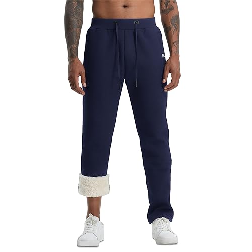 Aisprts Thermo Jogginghose Herren Warme Trainingshose Herren Lang, Dicke Fleece Gefütterte Sporthose, Jogginghose mit 2 Reißverschlusstaschen Elastischer Bund Kordelzug für Winter, T2 Navy Blau, XS von Aisprts