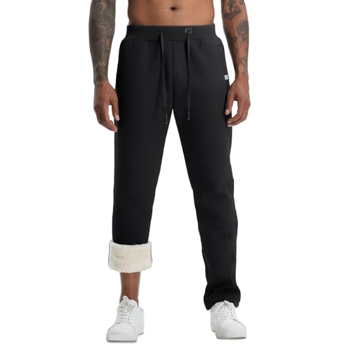 Aisprts Thermo Jogginghose Herren Warme Trainingshose Herren Lang, Dicke Fleece Gefütterte Sporthose, Jogginghose mit 2 Reißverschlusstaschen Elastischer Bund Kordelzug für Winter, T2 Schwarz, S von Aisprts