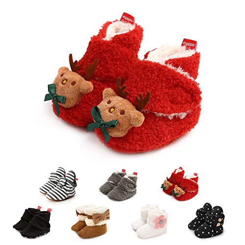 Aisprts Unisex Baby Winterschuhe Baby Schuhe Rutschfeste Schneestiefel mit Weichem Boden für Neugeborene Kuscheliges Fleece Futter Warme Babystiefel Babyschuhe, T7 Rot, 6-12 Monate von Aisprts