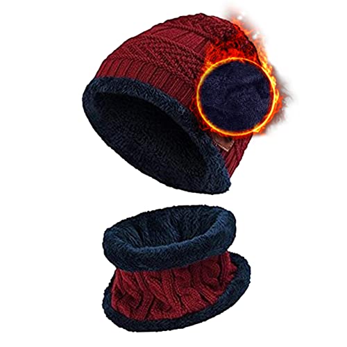 Aisprts Wintermütze Beanie Schal Set Thermische Strickmütze Wintermütze und Loop Schal mit Fleece Futter für Herren und Damen, Unisex Winter Warme Set, Rot, Einheitsgröße von Aisprts