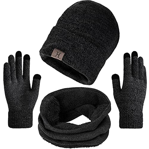 Aisprts Wintermütze Herren Mütze Schal Handschuh-Sets, Touchscreen Handschuhe Beanie Warme Mütze Strickmütze Winterschal Herren mit Fleecefutter von Aisprts