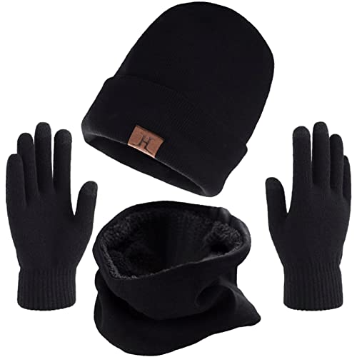 Aisprts Wintermütze Herren Mütze Schal Handschuh-Sets, Touchscreen Handschuhe Beanie Warme Mütze Strickmütze Winterschal Herren mit Fleecefutter von Aisprts
