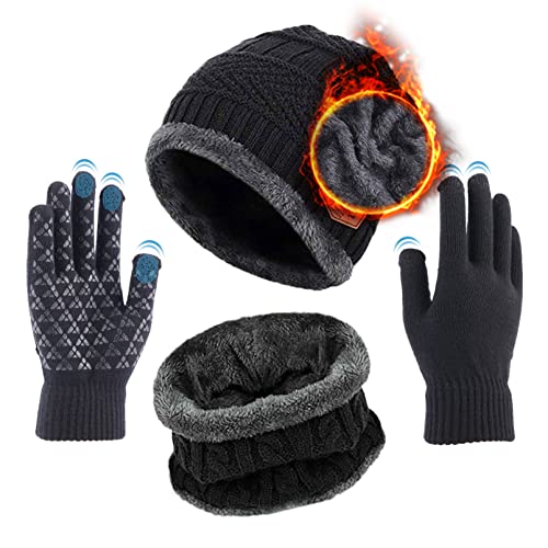 Aisprts Wintermütze Herren Mütze Schal Handschuh-Sets, Touchscreen Handschuhe Beanie Warme Mütze Strickmütze Winterschal Herren mit Fleecefutter von Aisprts