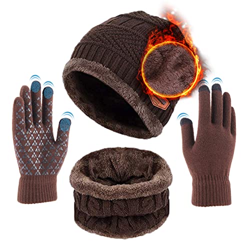 Aisprts Wintermütze Herren Mütze Schal Handschuh-Sets, Touchscreen Handschuhe Beanie Warme Mütze Strickmütze Winterschal Herren mit Fleecefutter von Aisprts