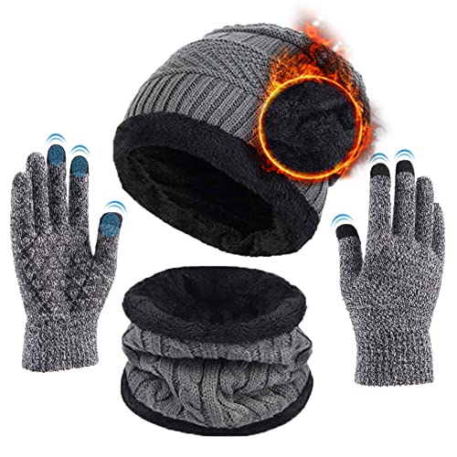 Aisprts Wintermütze Herren Mütze Schal Handschuh-Sets, Touchscreen Handschuhe Beanie Warme Mütze Strickmütze Winterschal Herren mit Fleecefutter von Aisprts