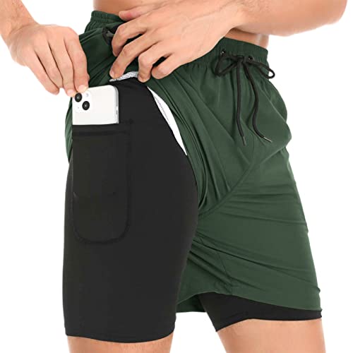 Aisprts Badehose Herren Badeshorts mit Kompressionsfutter 2 in 1 Atmungsaktiv Elastisch Herren Schwimmhose Boardshorts Strandshorts mit 2 Reißverschlusstaschen von Aisprts