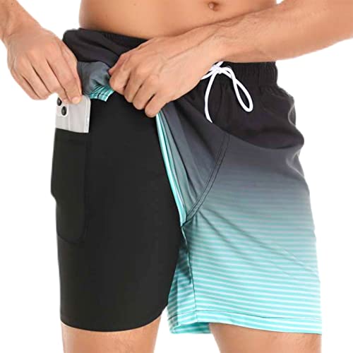 Aisprts Badehose Herren Badeshorts mit Kompressionsfutter 2 in 1 Atmungsaktiv Elastisch Herren Schwimmhose Boardshorts Strandshorts mit 2 Reißverschlusstaschen von Aisprts