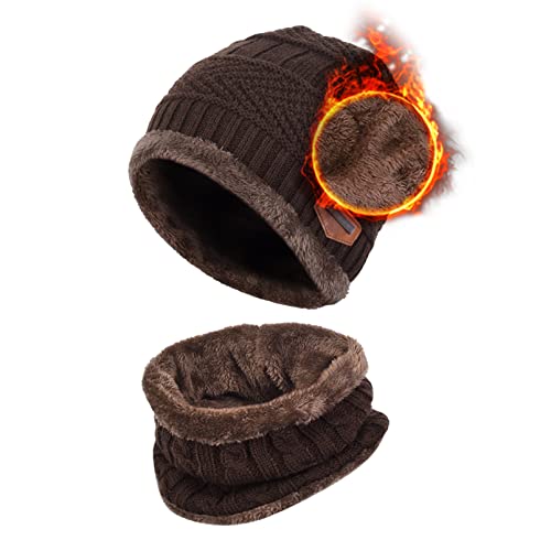 Aisprts Wintermütze Beanie Schal Set Thermische Strickmütze Wintermütze und Loop Schal mit Fleece Futter für Herren und Damen, Unisex Winter Warme Set, Kaffee, Einheitsgröße von Aisprts