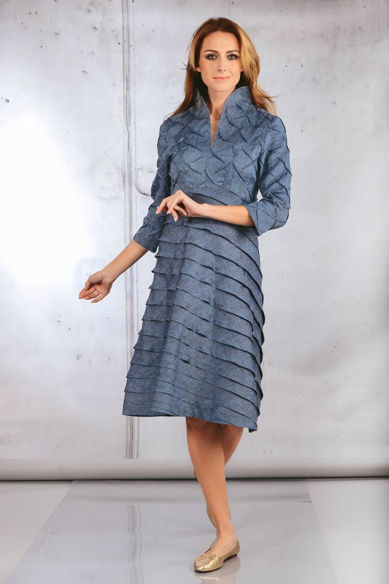 Blaues Kleid Unikat Aiste Anaite ~ Brautjungfer Mit Ärmel Cocktailkleid Für Frauen Leinenkleid von AisteAnaite