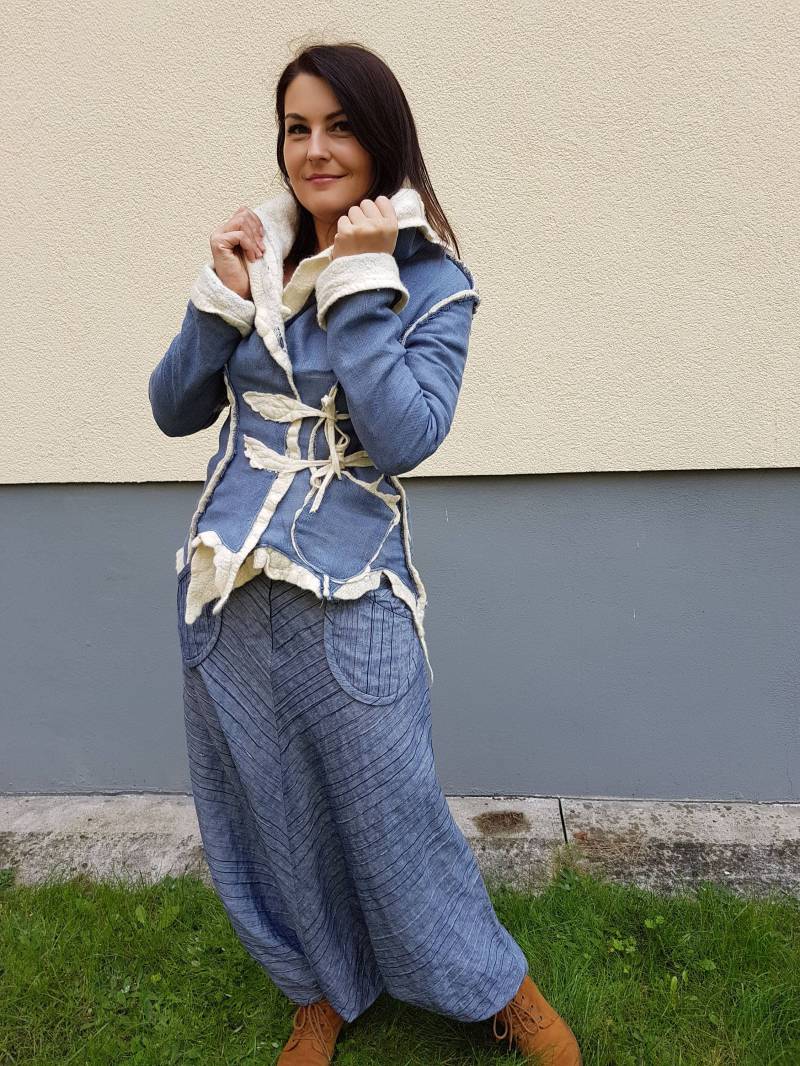 Boho Filz Jacke/Wendejacke Einzigartiger Blazer Wolle Leinen Für Frauen Kleidung Strickjacke Custom von AisteAnaite