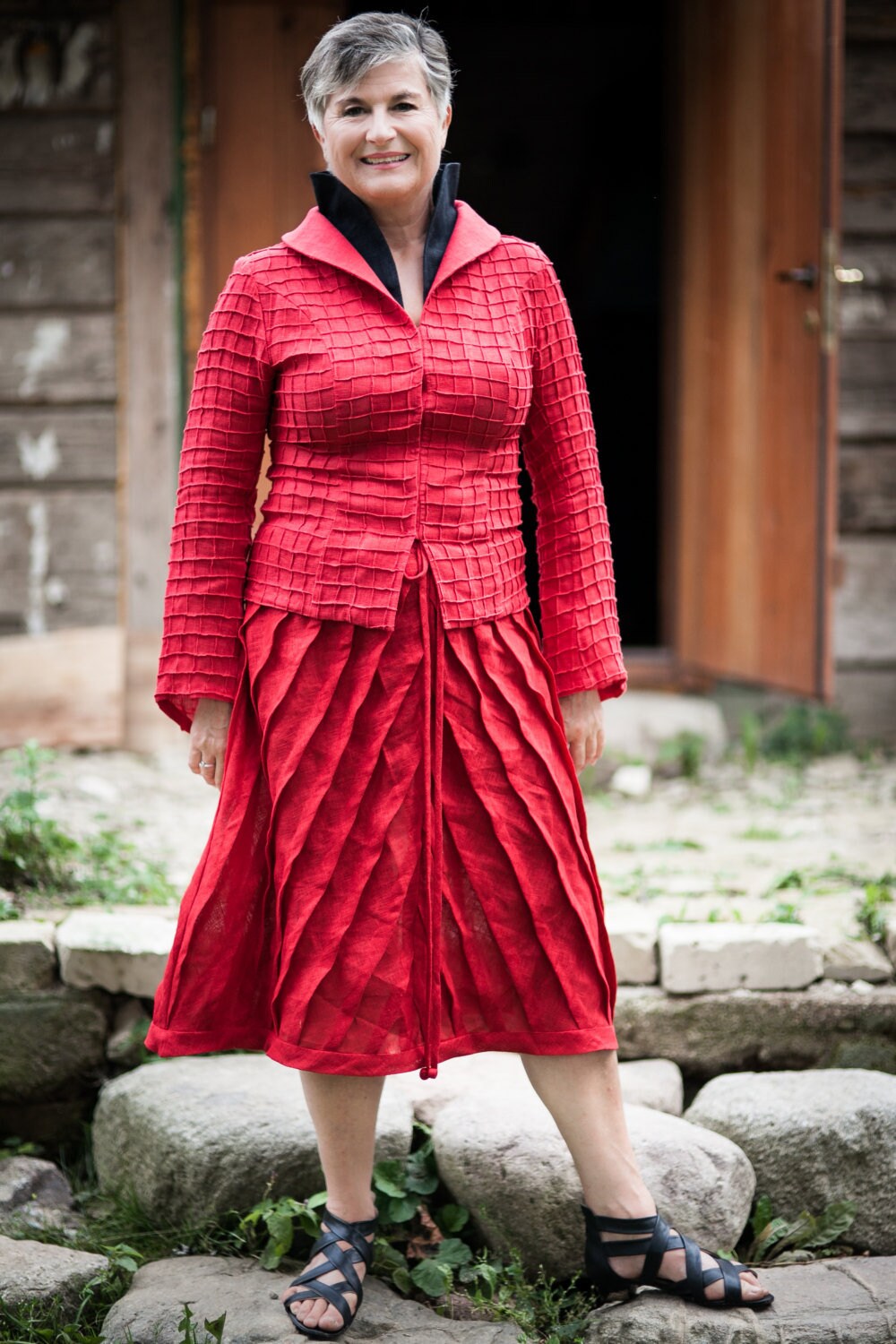 Leinen Jacke/Shirt Blazer Für Frauen Casual Wrap Top Dressy Rote von AisteAnaite