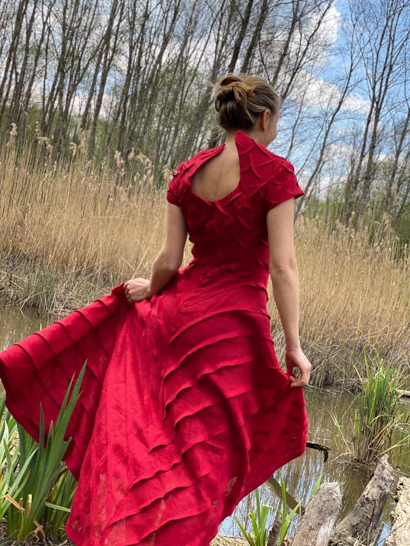 Rotes Leinenkleid/Komplett Rotes Kleid Mit Ärmeln Cocktailkleid Langes Für Frauen Semi-Formelles Hochzeitskleider von AisteAnaite