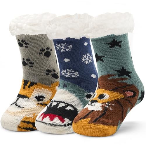 3 Paare Kuschelsocken Kinder Wintersocken Jungen Hüttensocken Kinder bodensocken Jungen antirutschsocken Jungen Stoppersocken Warme Kindersocken 23-26/2-3 Jahre von Aisyee