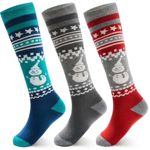 3 Paare Skisocken Kinder Dicke Socken Jungen Wintersocken Warme Kindersocken Lange Thermosocken für Kinder Skistrümpfe Mädchen Unisex Fußlänge 16-18 CM 27-30/5-7 Jahre von Aisyee